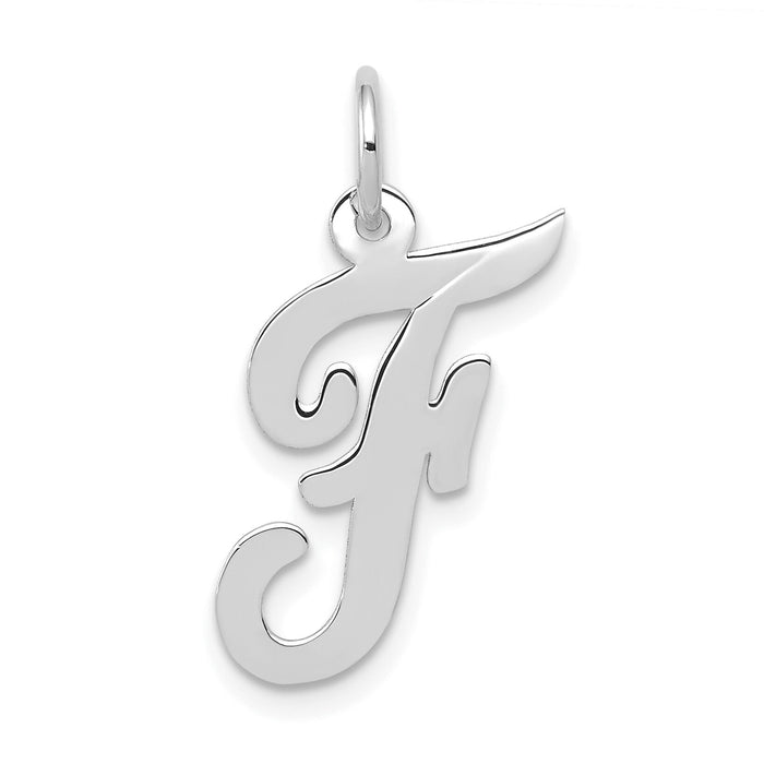 14k White Gold Medium Script Letter F Initial Charm-YC661F