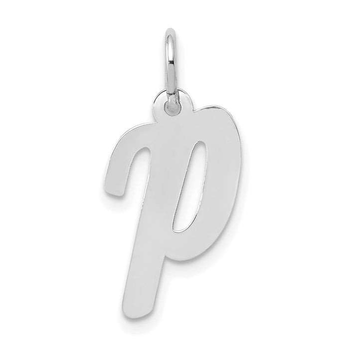 14k White Gold Medium Script Letter P Initial Charm-YC661P