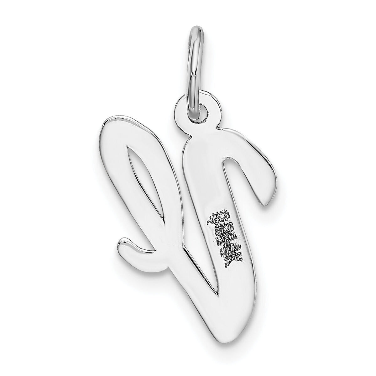 14k White Gold Medium Script Letter V Initial Charm-YC661V