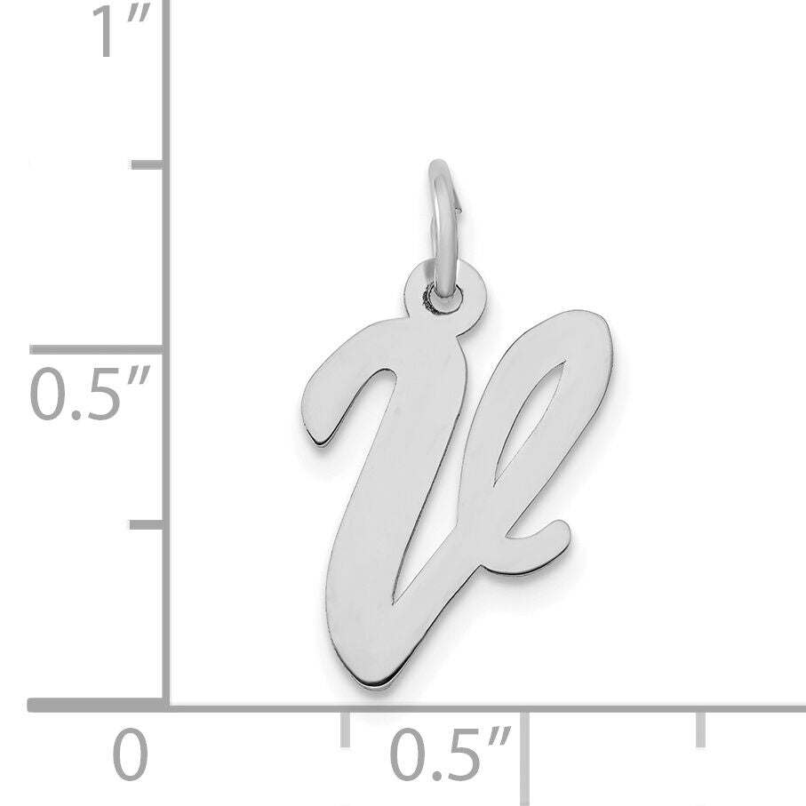 14k White Gold Medium Script Letter V Initial Charm-YC661V