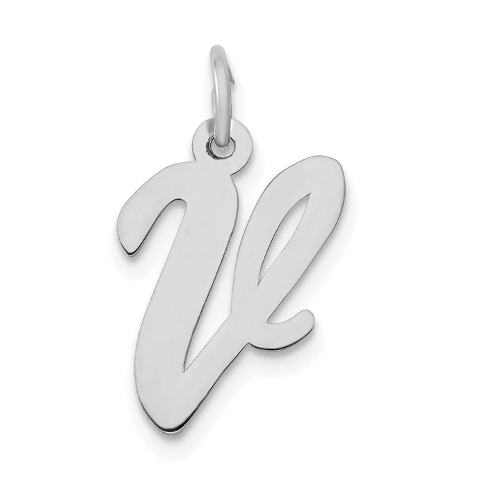 14k White Gold Medium Script Letter V Initial Charm-YC661V