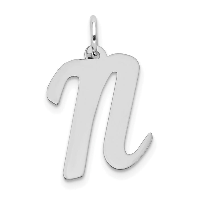 14k White Gold Large Script Letter N Initial Charm-YC663N