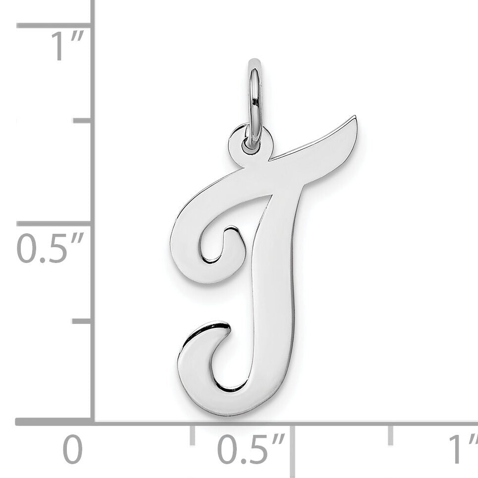 14k White Gold Large Script Letter T Initial Charm-YC663T