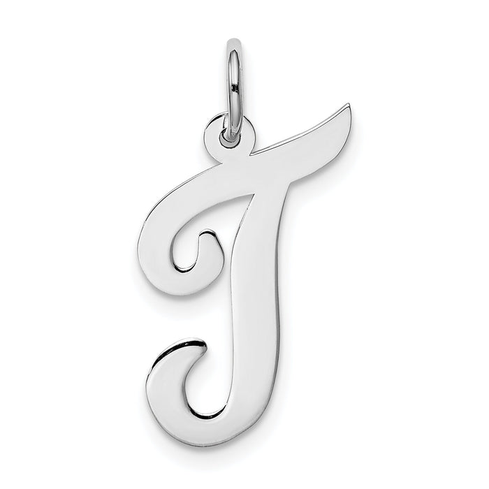 14k White Gold Large Script Letter T Initial Charm-YC663T