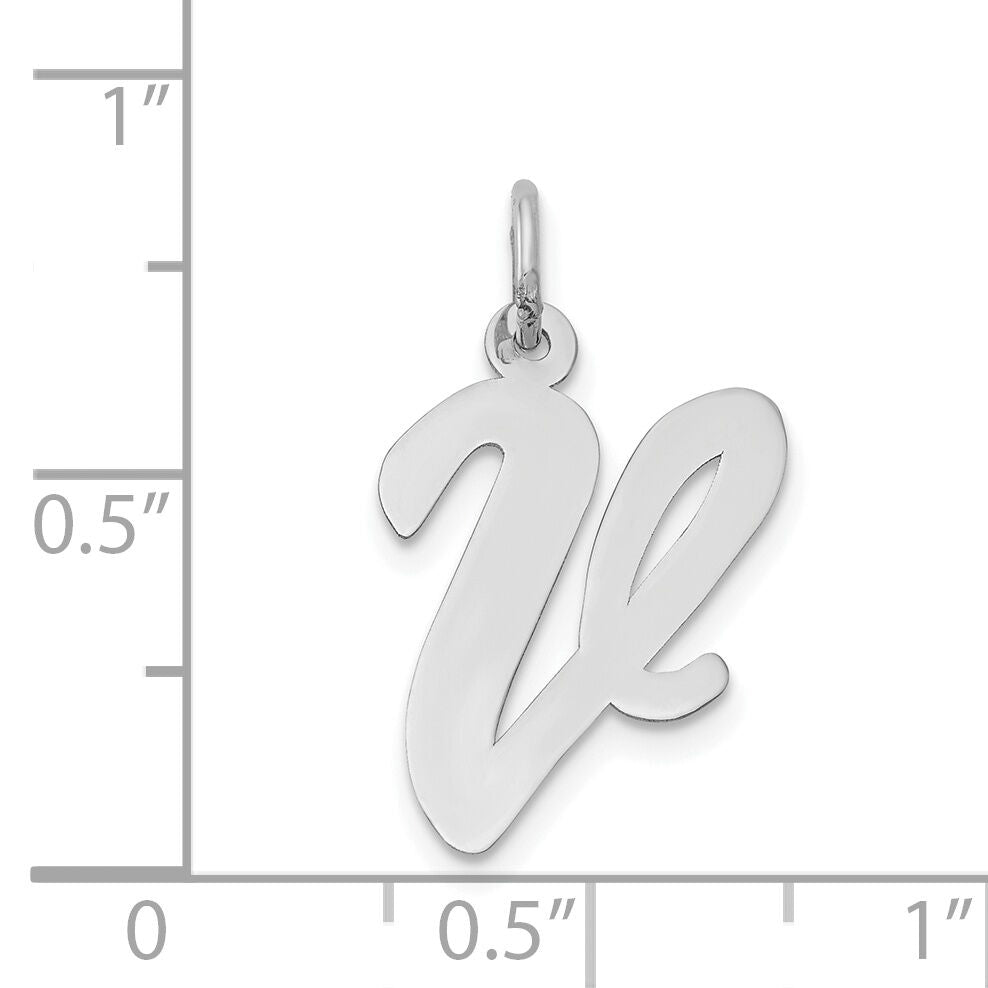 14k White Gold Large Script Letter V Initial Charm-YC663V