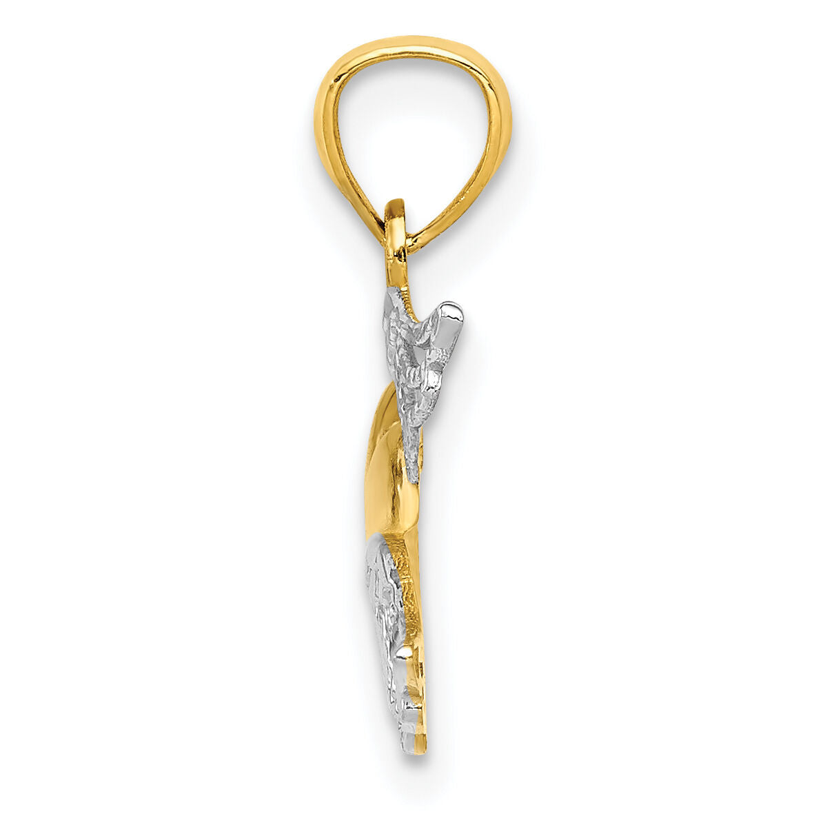 14K and White Rhodium Polished Heart w/ Wings Pendant-YC789