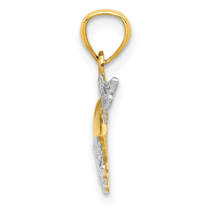 14K and White Rhodium Polished Heart w/ Wings Pendant-YC789
