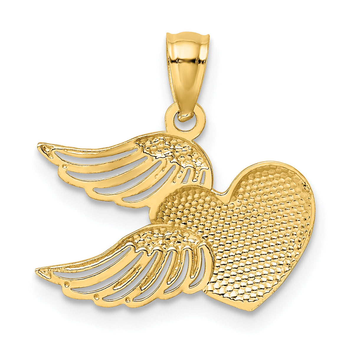 14K and White Rhodium Polished Heart w/ Wings Pendant-YC789