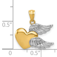 14K and White Rhodium Polished Heart w/ Wings Pendant-YC789