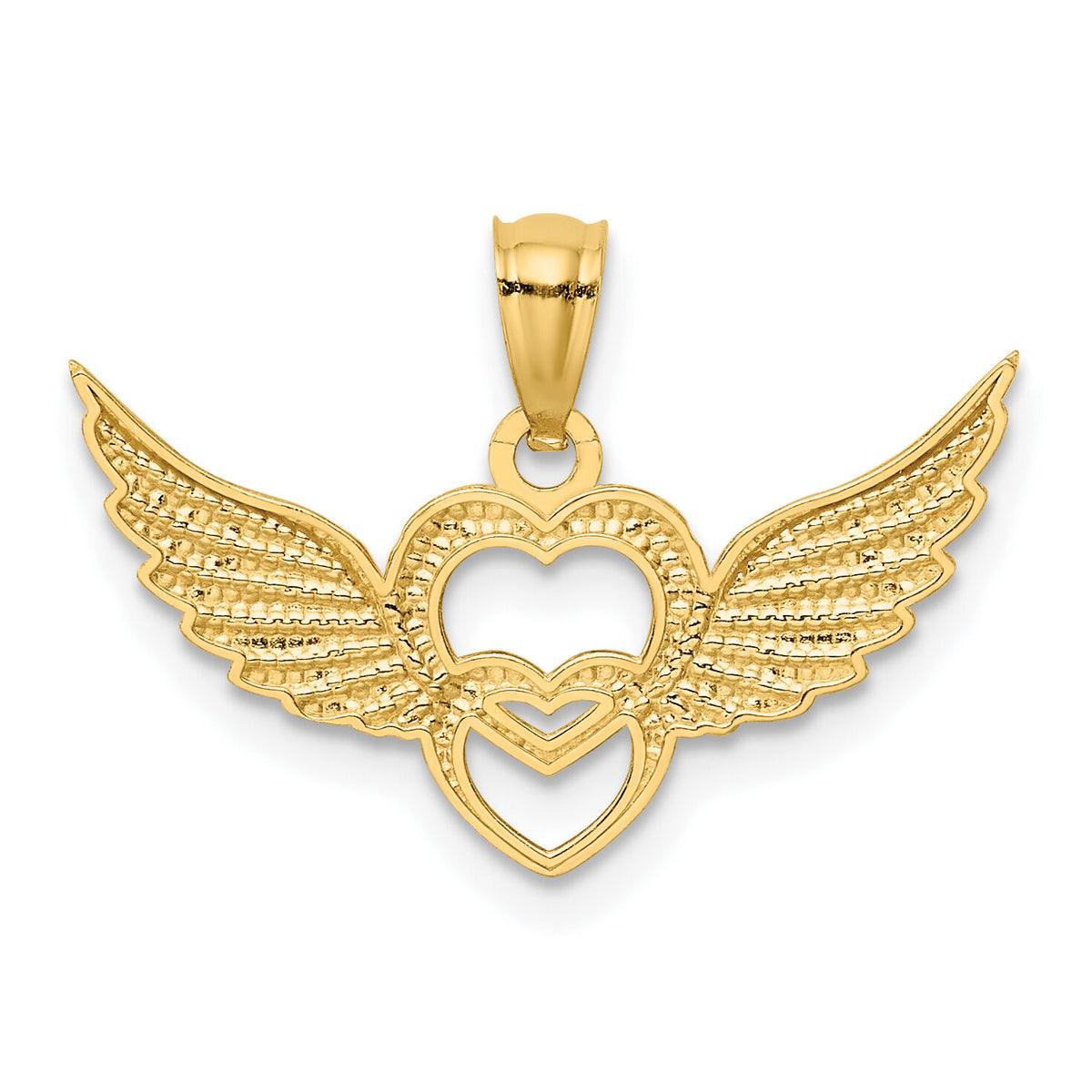 14K and White Rhodium Polished Hearts w/ Wings Pendant-YC790