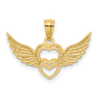 14K and White Rhodium Polished Hearts w/ Wings Pendant-YC790