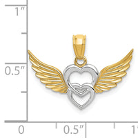 14K and White Rhodium Polished Hearts w/ Wings Pendant-YC790