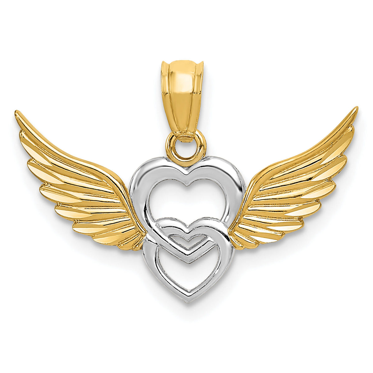 14K and White Rhodium Polished Hearts w/ Wings Pendant-YC790