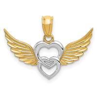 14K and White Rhodium Polished Hearts w/ Wings Pendant-YC790