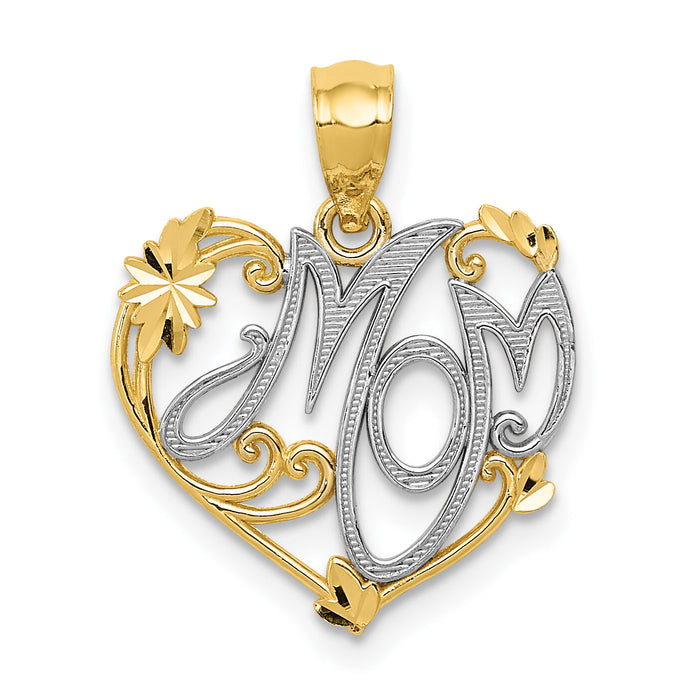 14k and Rhodium MOM Pendant-YC796