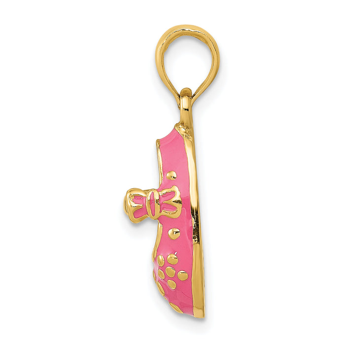14k Pink Enameled 3D Baby Shoe Pendant-YC807