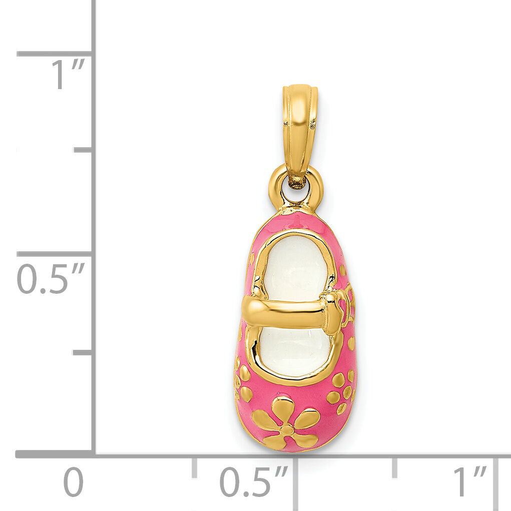 14k Pink Enameled 3D Baby Shoe Pendant-YC807