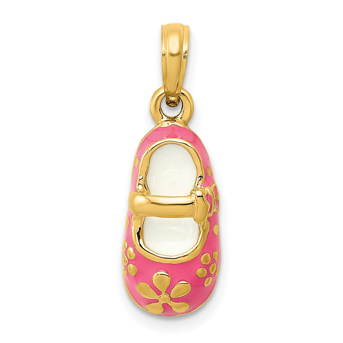14k Pink Enameled 3D Baby Shoe Pendant-YC807