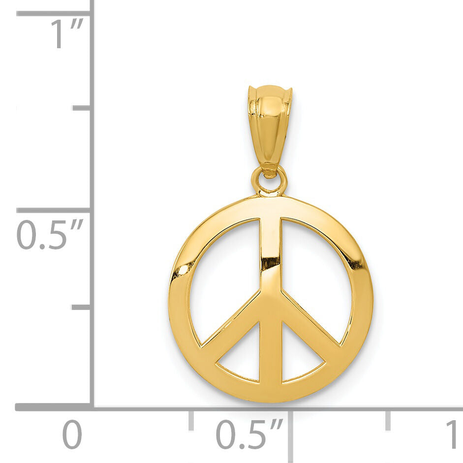 14k Polished Peace Sign Circle Pendant-YC815