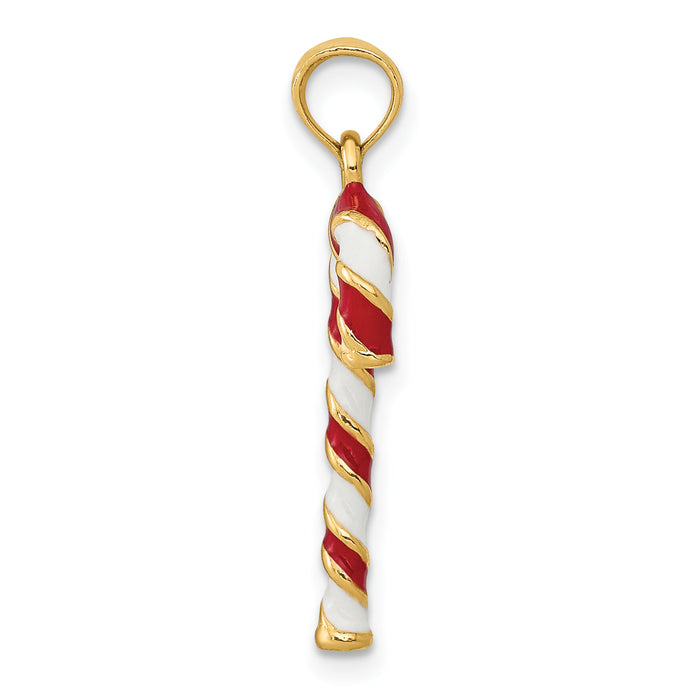 14k 3D Enameled Candy Cane Charm-YC930