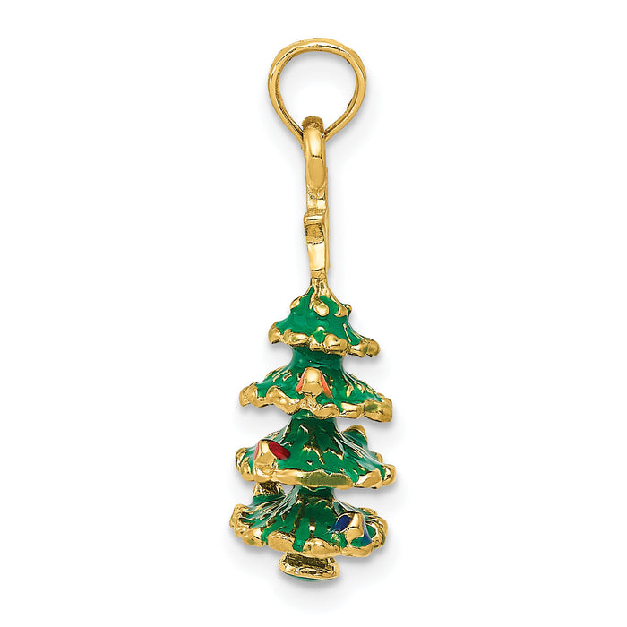 14k 3D Enameled Christmas Tree Pendant-YC935