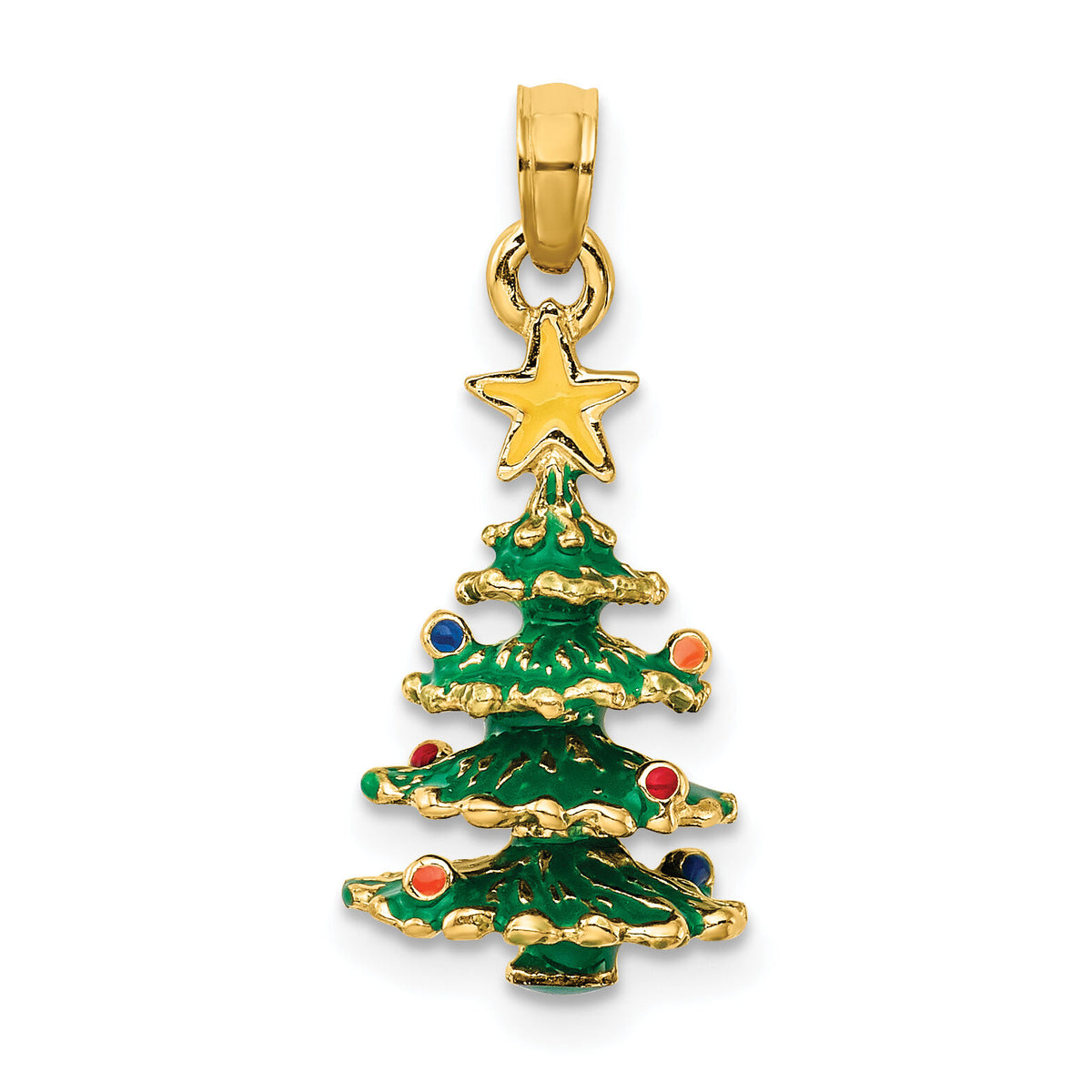 14k 3D Enameled Christmas Tree Pendant-YC935