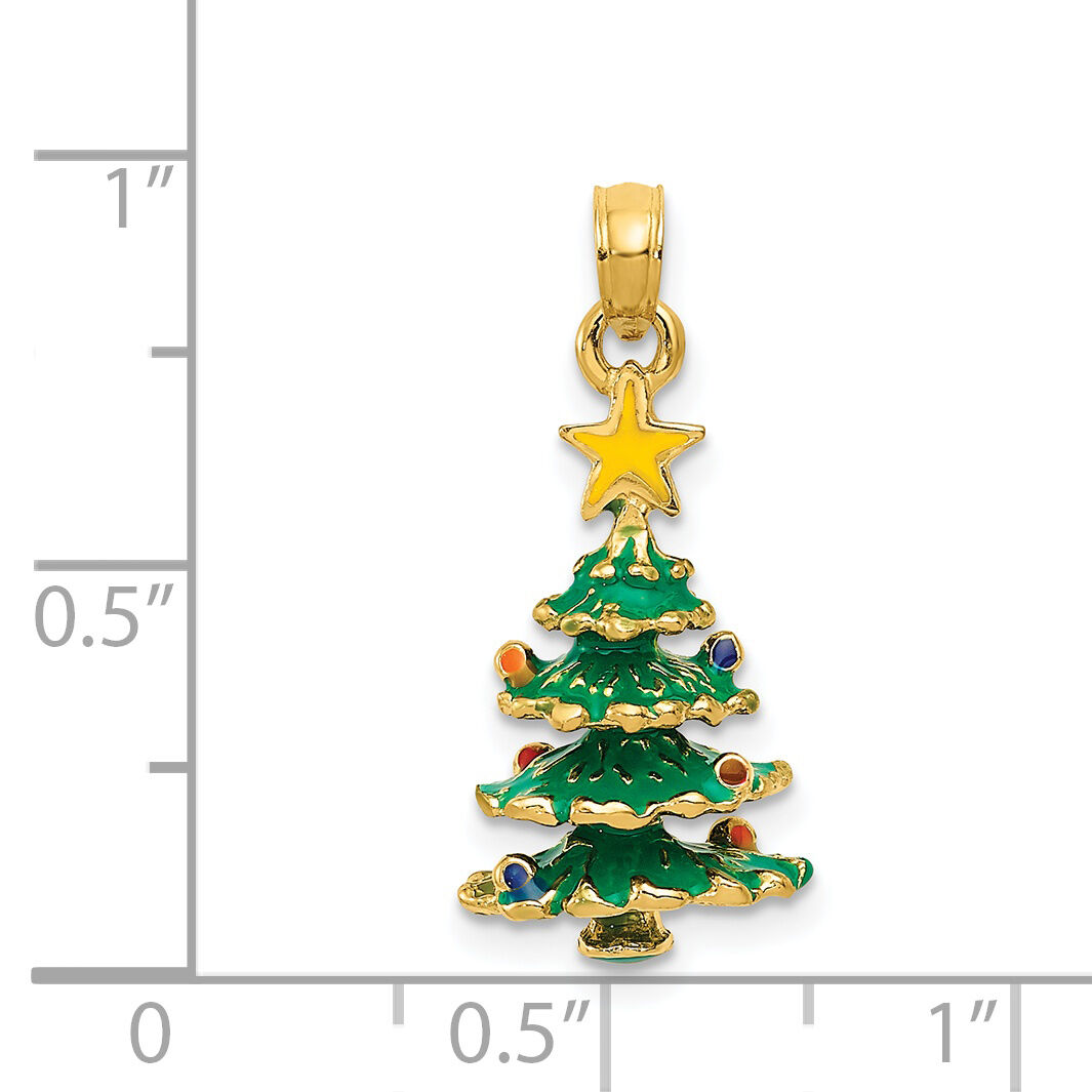 14k 3D Enameled Christmas Tree Pendant-YC935