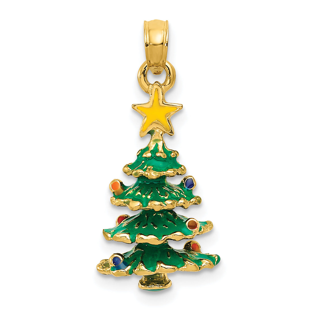 14k 3D Enameled Christmas Tree Pendant-YC935
