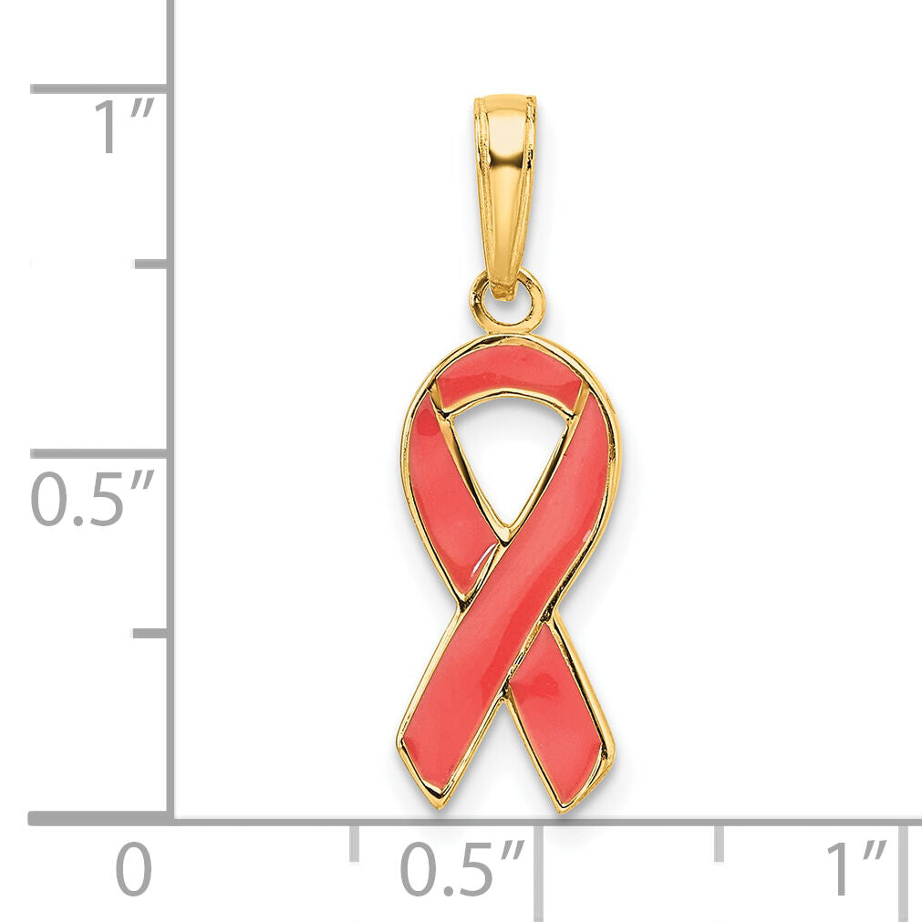 14k Pink Enameled Awareness Ribbon Pendant-YC948