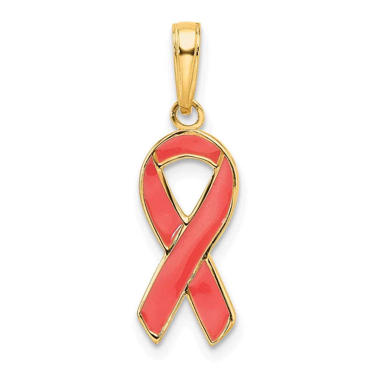 14k Pink Enameled Awareness Ribbon Pendant-YC948