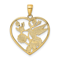 14k Enameled Hummingbird w/Flowers Heart Pendant-YC957
