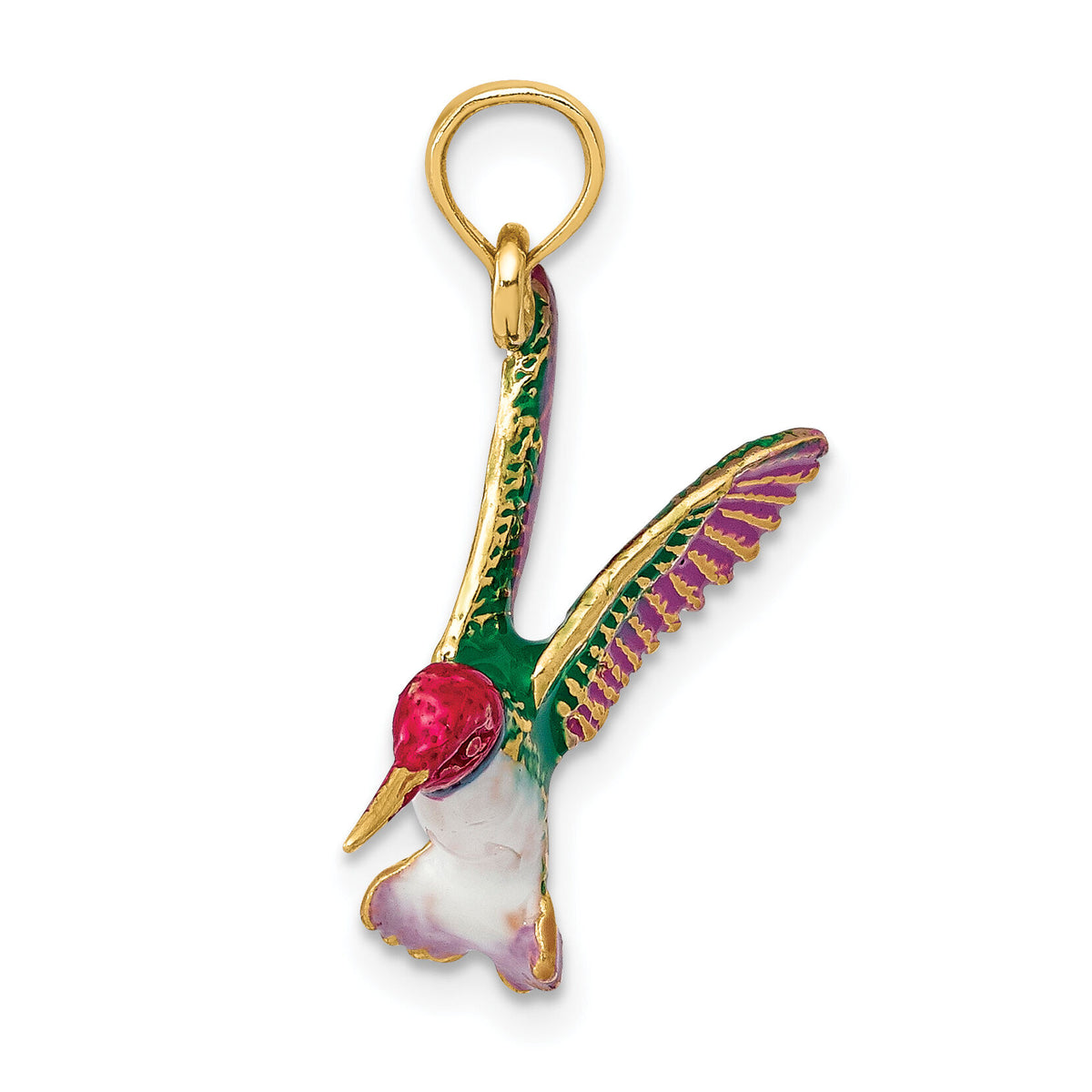 14k Enameled 3D Hummingbird Pendant-YC958