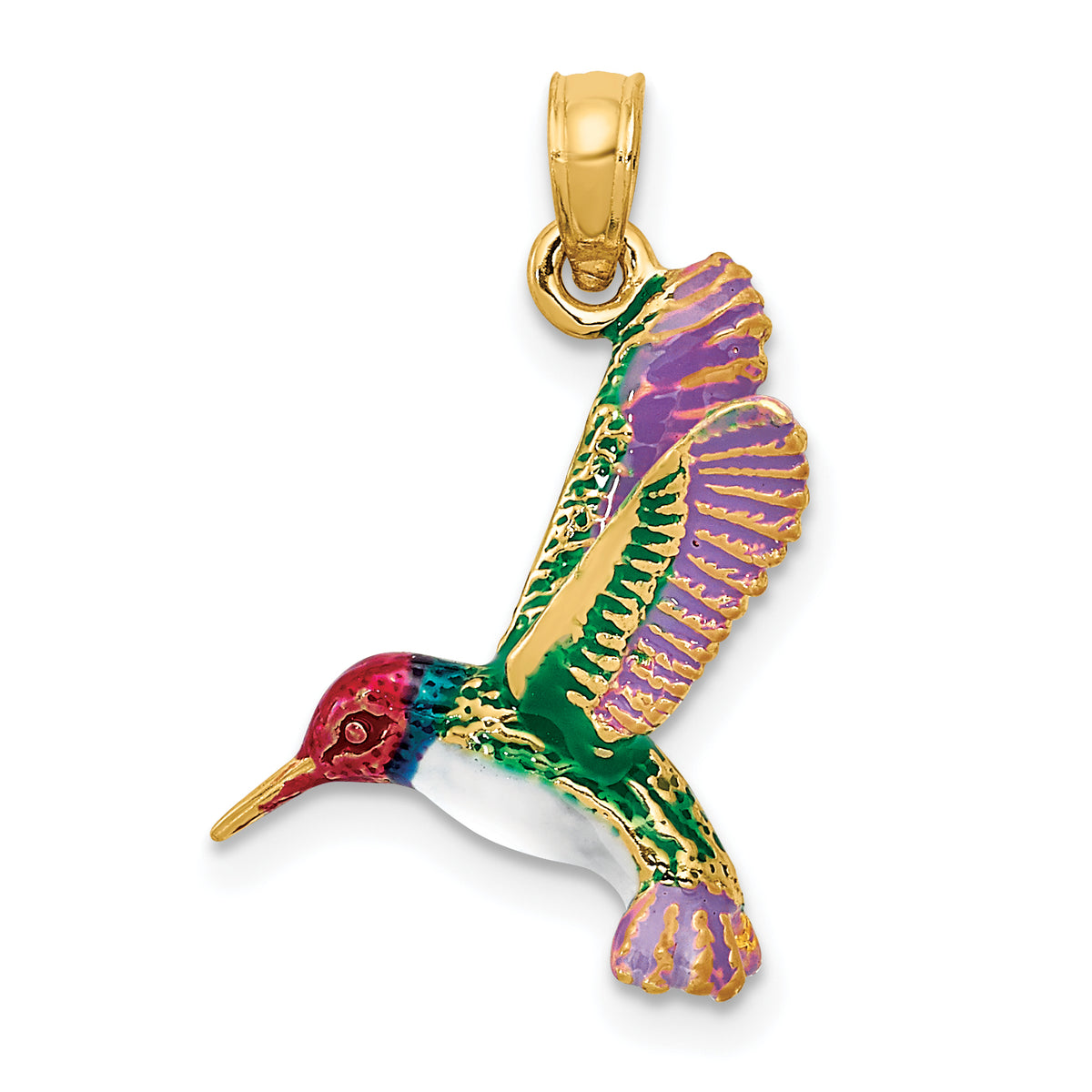 14k Enameled 3D Hummingbird Pendant-YC958