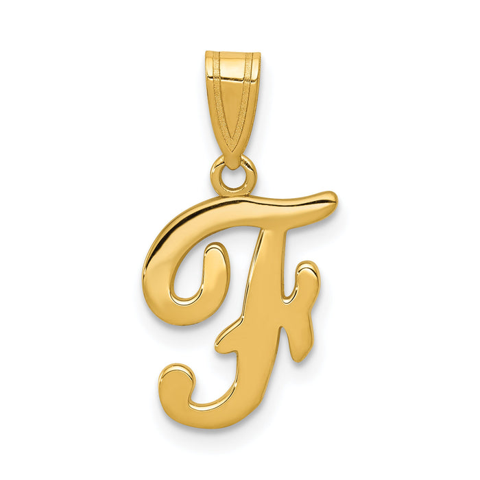 14KY Script Letter F Initial Pendant-YC993F