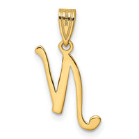 14KY Script Letter N Initial Pendant-YC993N