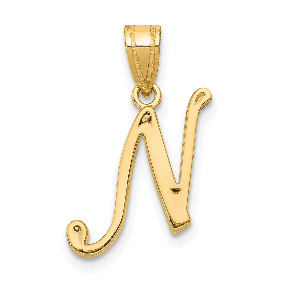 14KY Script Letter N Initial Pendant-YC993N