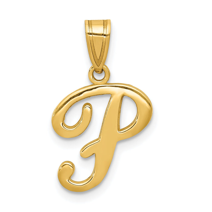 14KY Script Letter P Initial Pendant-YC993P