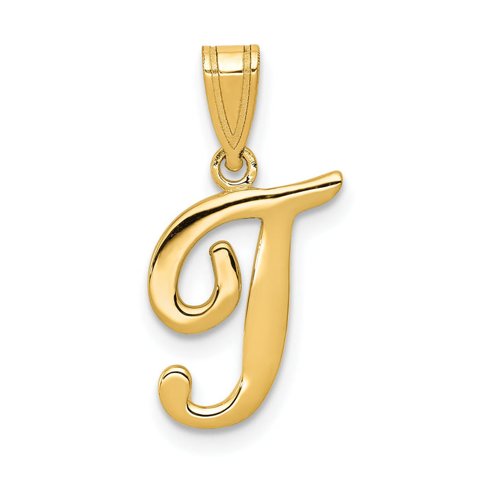 14KY Script Letter T Initial Pendant-YC993T