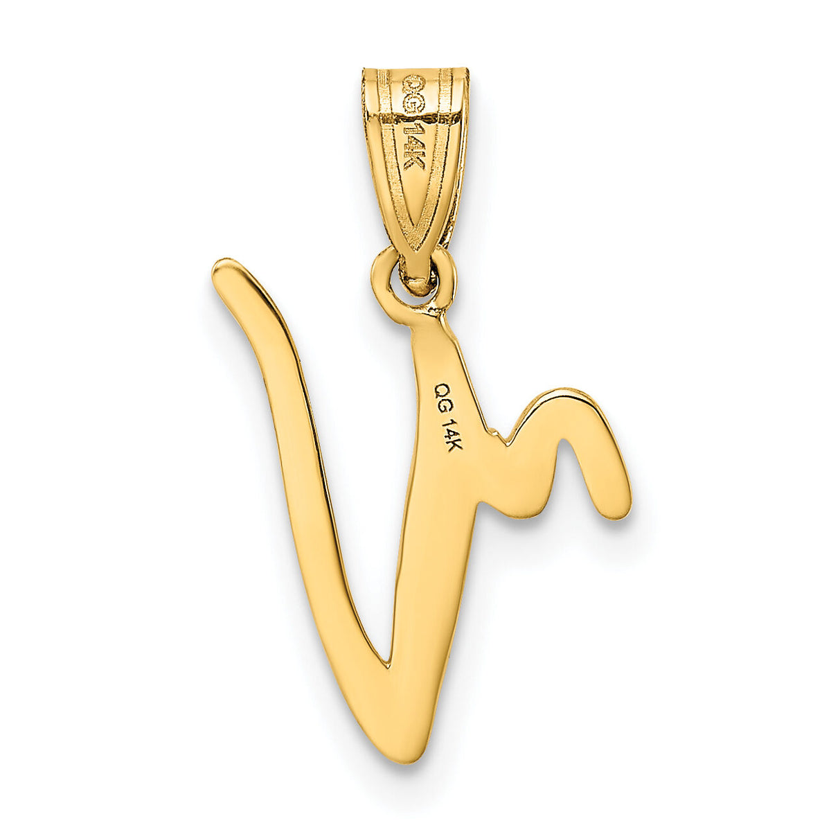 14KY Script Letter V Initial Pendant-YC993V