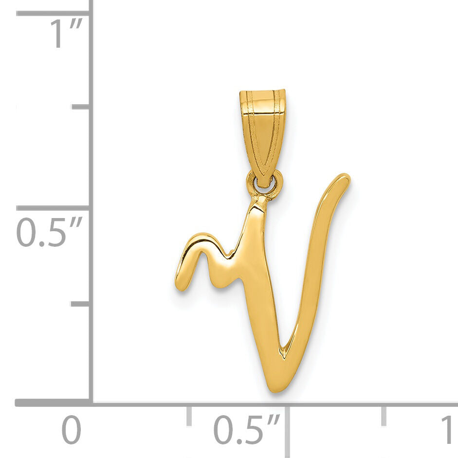 14KY Script Letter V Initial Pendant-YC993V
