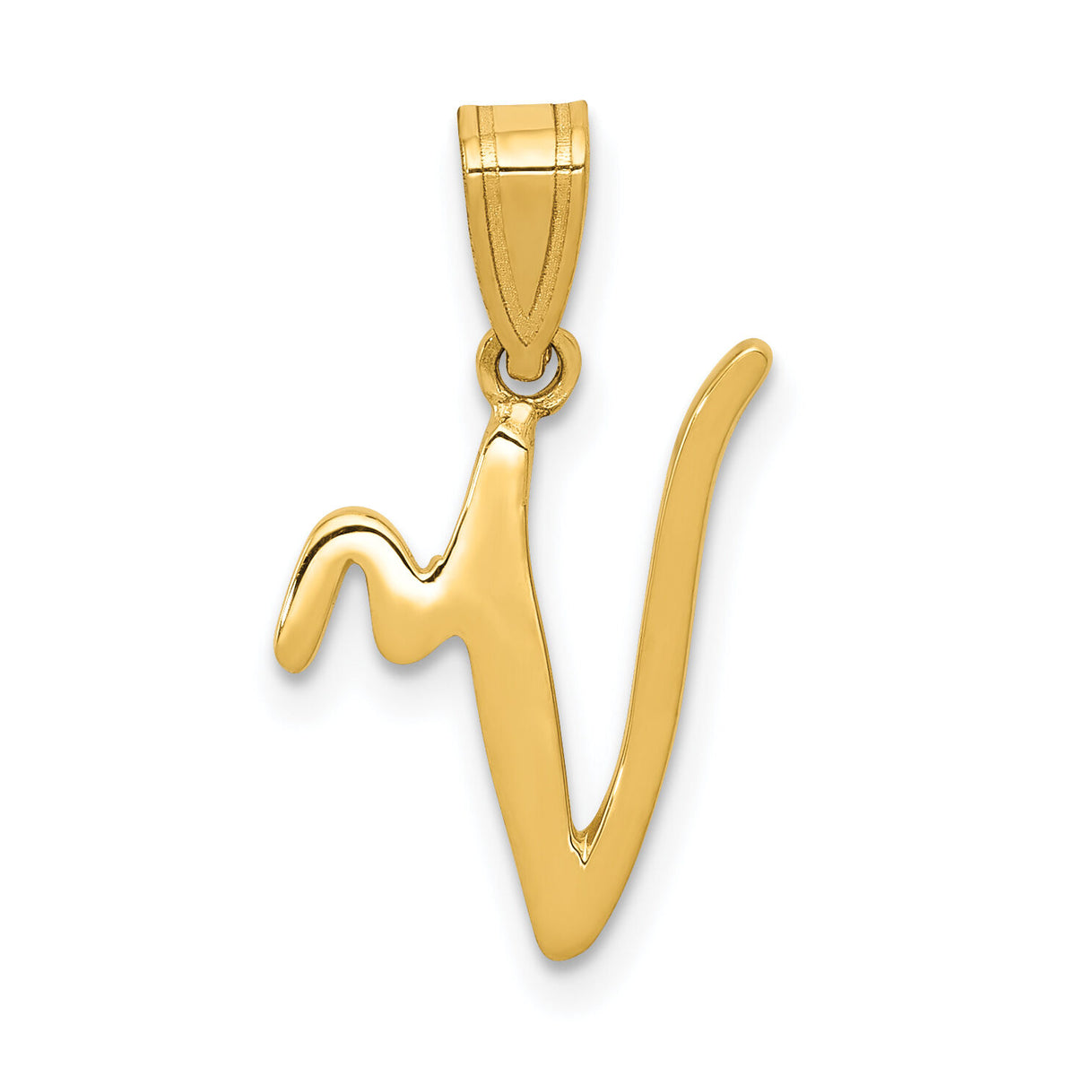 14KY Script Letter V Initial Pendant-YC993V