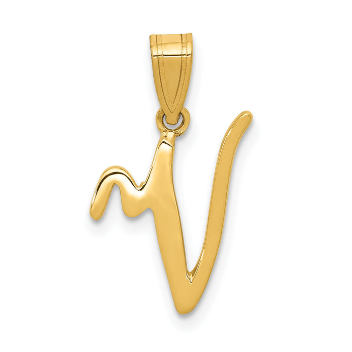 14KY Script Letter V Initial Pendant-YC993V