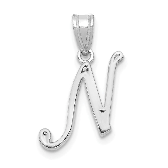14KW White Gold Script Letter N Initial Pendant-YC993WN