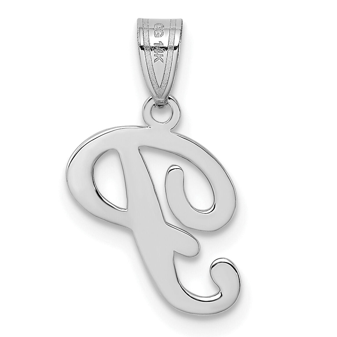 14KW White Gold Script Letter P Initial Pendant-YC993WP