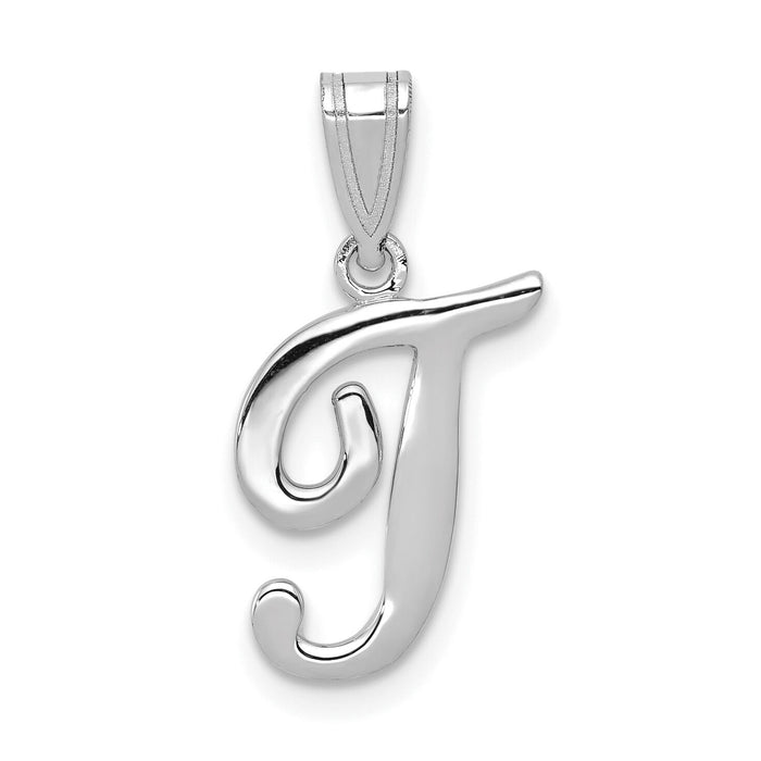 14KW White Gold Script Letter T Initial Pendant-YC993WT