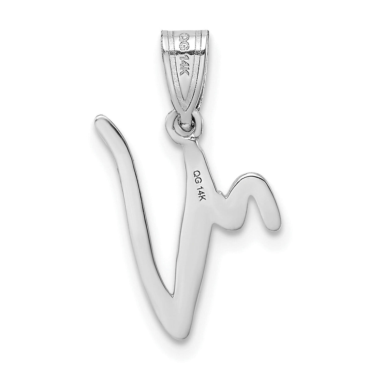 14KW White Gold Script Letter V Initial Pendant-YC993WV