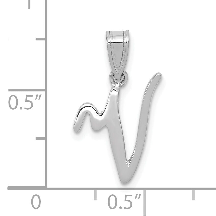 14KW White Gold Script Letter V Initial Pendant-YC993WV