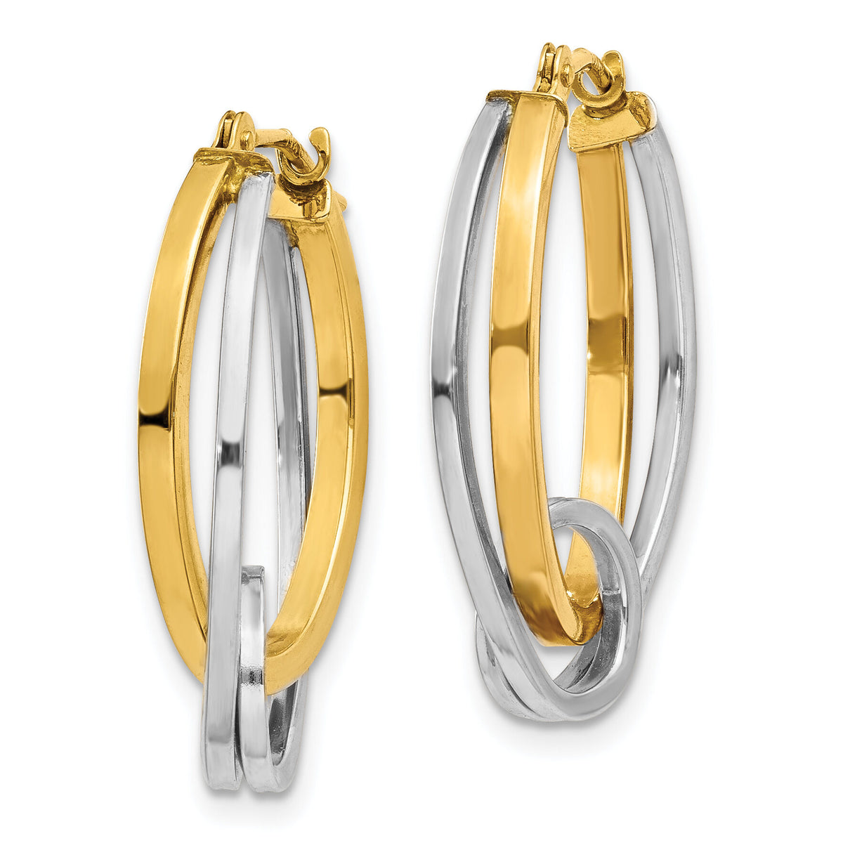 14k Two-tone Oval Loop Hoop Earrings-YE1024