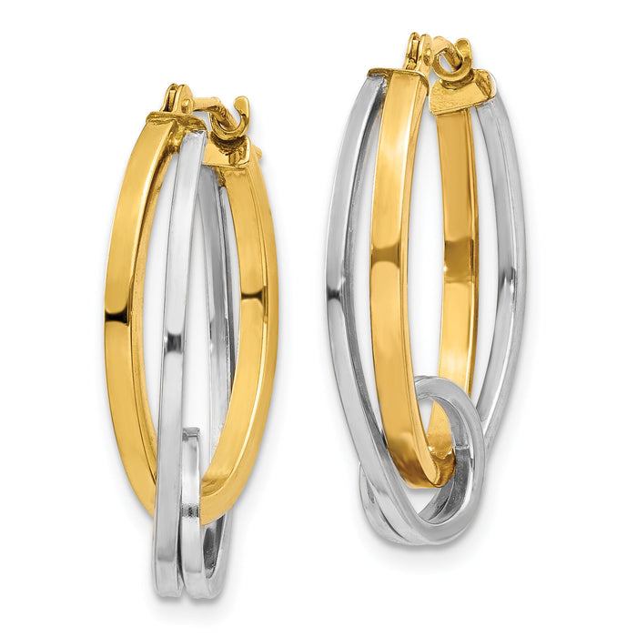 14k Two-tone Oval Loop Hoop Earrings-YE1024