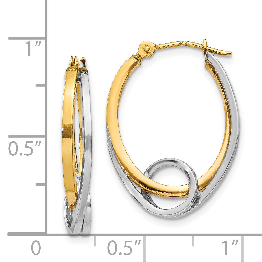 14k Two-tone Oval Loop Hoop Earrings-YE1024